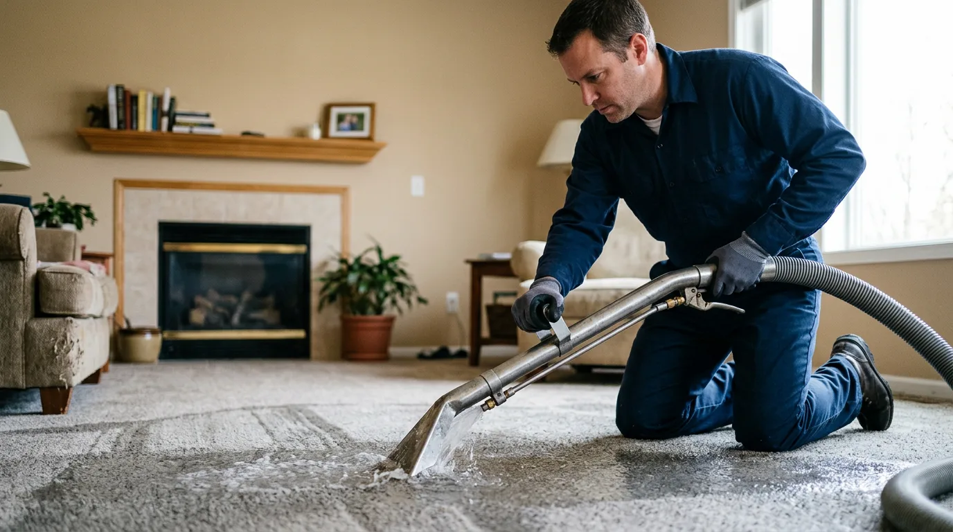 Water damage restoration technician working near Bassett, AR
